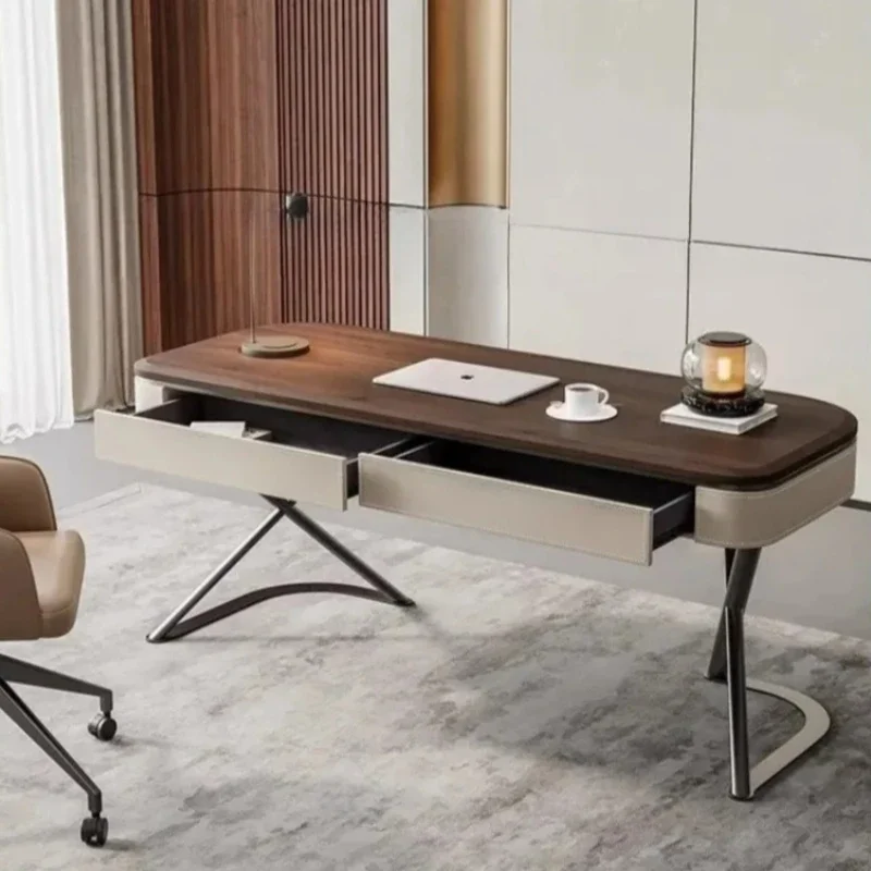 High End Solid Wood Office Desks Modern Minimalist Home Office Desk Set Retro Walnut Wood Veneer Computer Desk Office Furniture