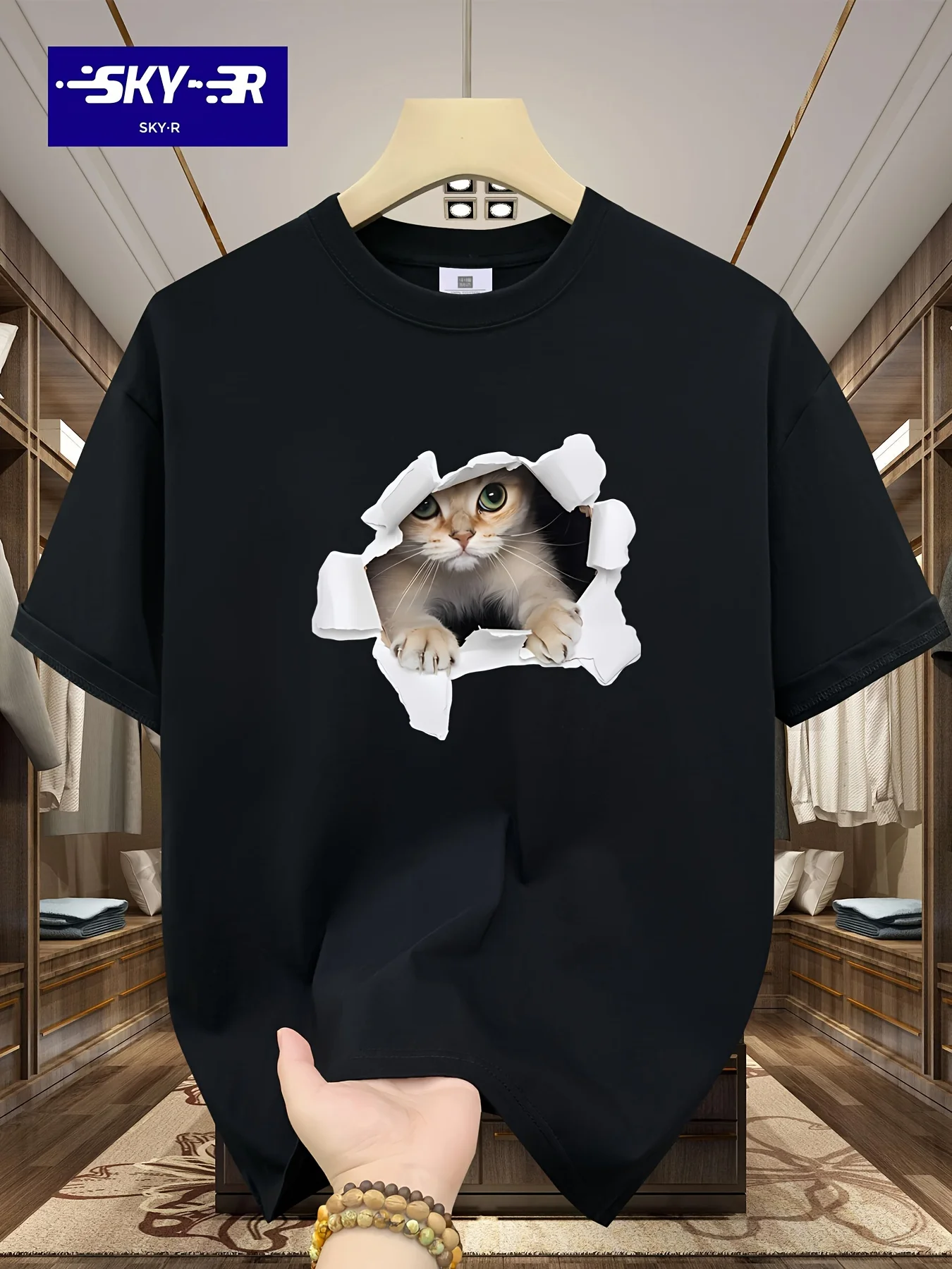

Поп-мужская летняя футболка из 100% хлопка с 3D графическим принтом кота, модная свободная футболка для спорта и отдыха с круглым вырезом и короткими рукавами, топ