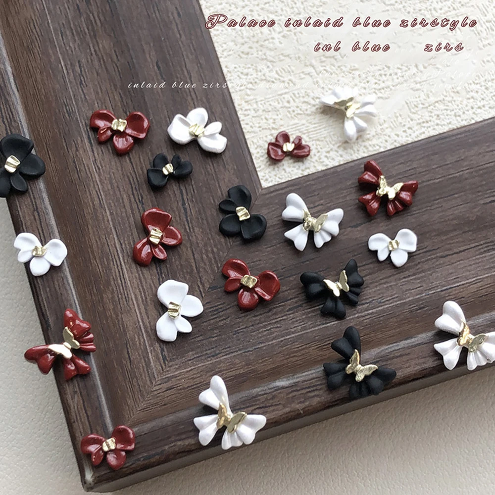 5 pièces ruban métallique nœud papillon breloque pour ongles alliage 3D noir blanc rouge nœud papillon métallique Nail Art strass bricolage manucure décoration