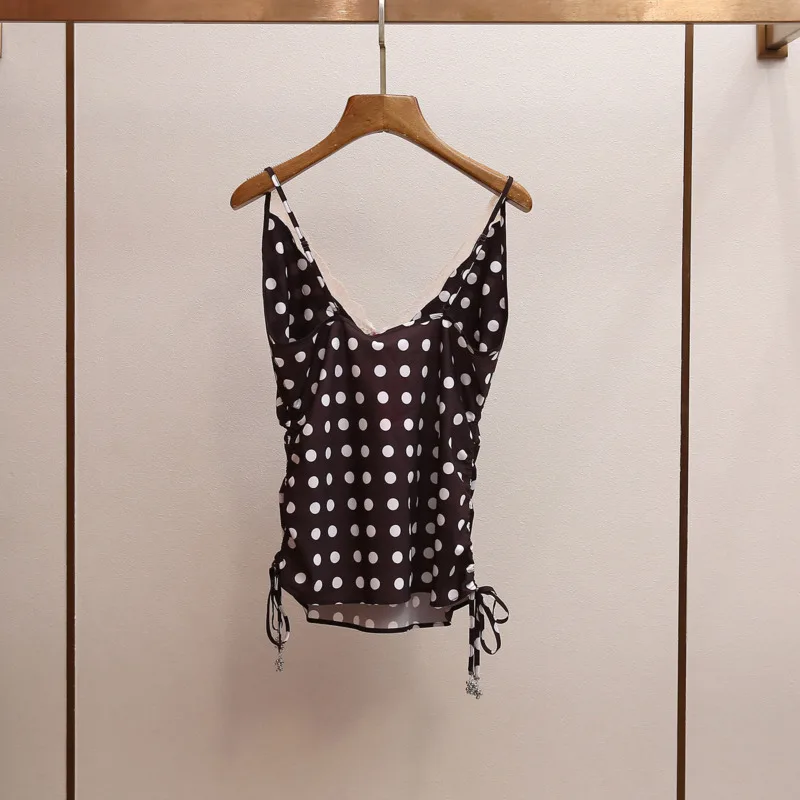 ANJY Summer New Women High-End Vacation Style Sexy Lace Patchwork Polka Dot Camisole Vest Stylish Casual Ins A-Line Skirt A21359