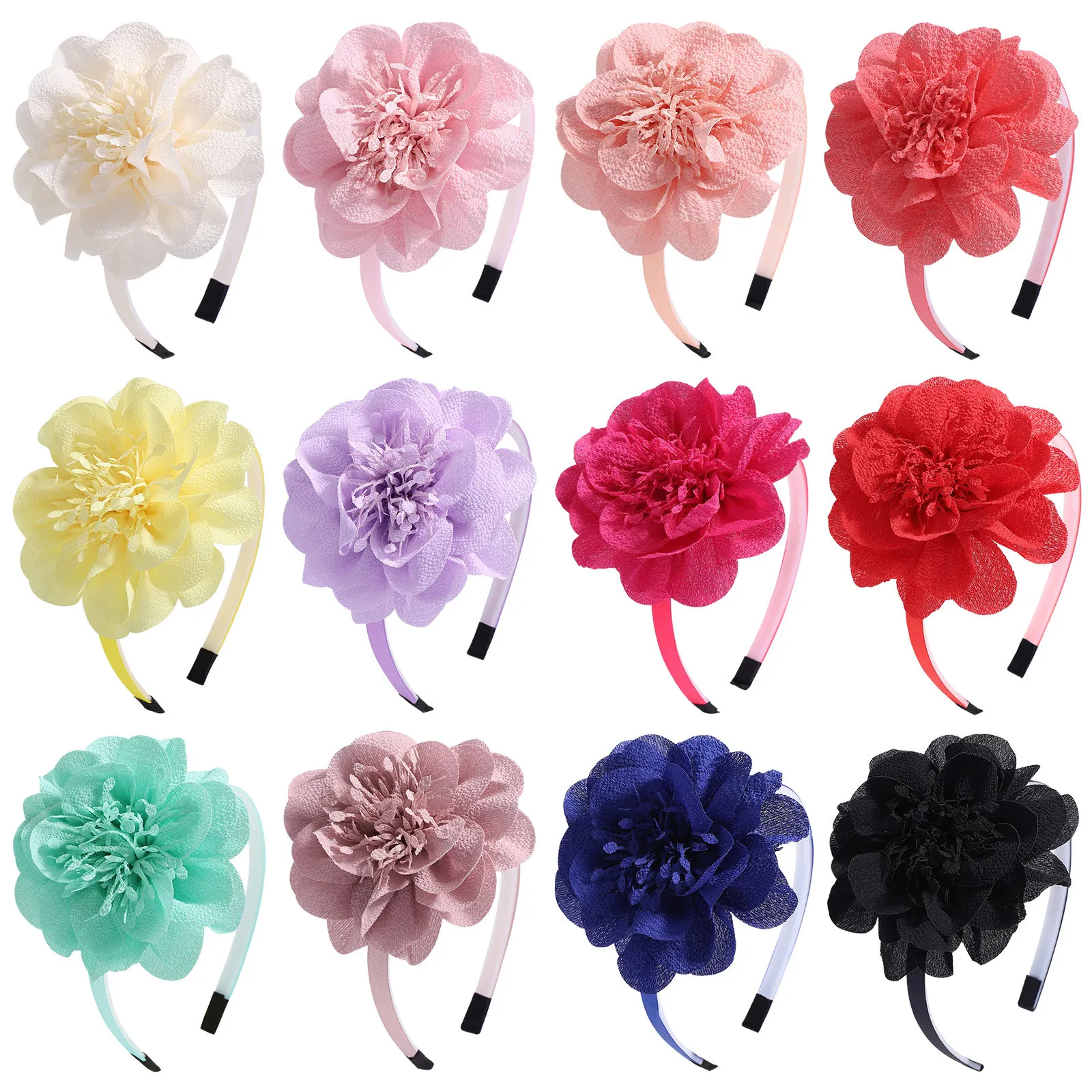 1PC Girls Flower Headbands Chiffon Large Foral Hairbands Kids Plastic Teeth Headband Girls Women Hair Accessories