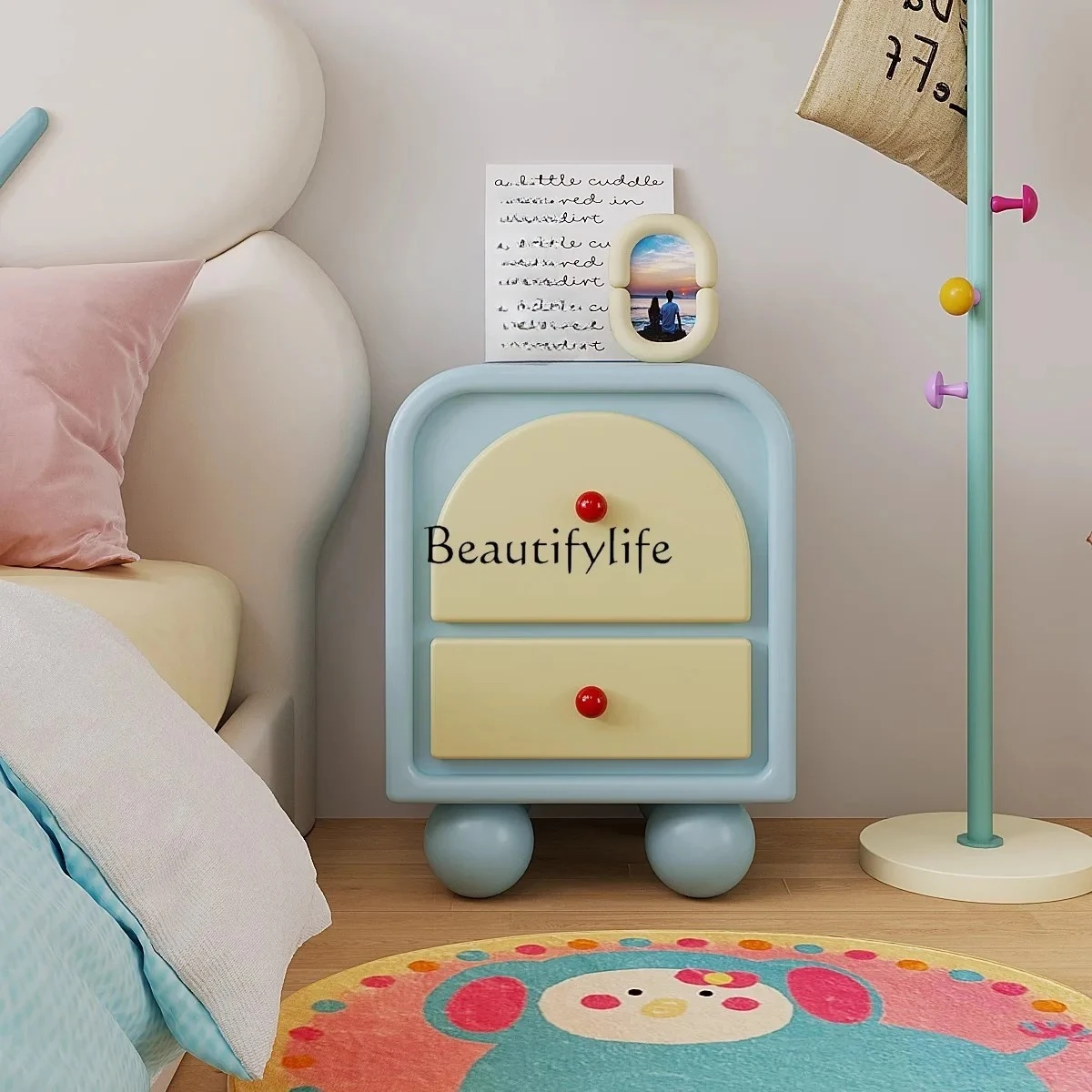 

Dopamine bedside table shelf small side few storage blue cute drawer cabinet solid wood