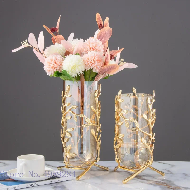 Para Florero Vidrio, Dorado Hueco, Ramas Ratán, Transparente, Jarrón Con Adorno Floral Hidropónico,