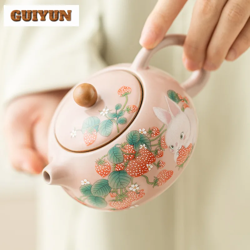 142ml Boutique Strawberry Rabbit Ru Kiln Teapot Women's Beauty Xishi Pot Tea Brewing Infusions Kettle Chinese Gong Fu Tea Set