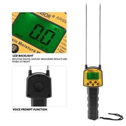 AR991 Digital LCD Grain Moisture Meter, suitable for measuring the moisture content of wheat, corn, rice, peanuts, and soybeans