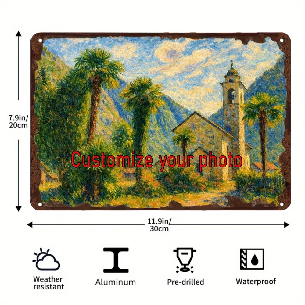 Custom Photo Vintage Distressed Metal Sign,11.9×7.9 Inch Waterproof Plaque with Pre‑Drilled Holes for Home Wall Decor