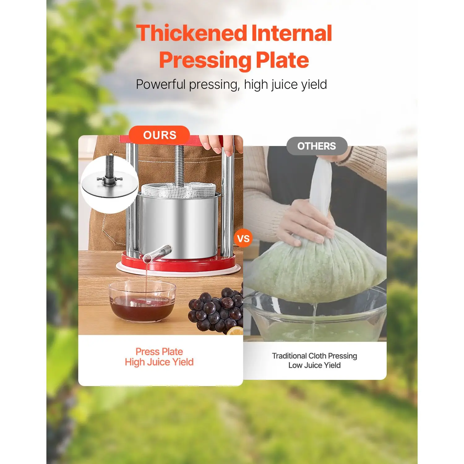 0.44 Gal/1.65L Fruit Wine Press, 2 Stainless Steel Barrels, Manual Juice Maker, Cider Apple Grape Tincture Honey Olive Oil Making Press with T-Handle for Outdoor Kitchen Home