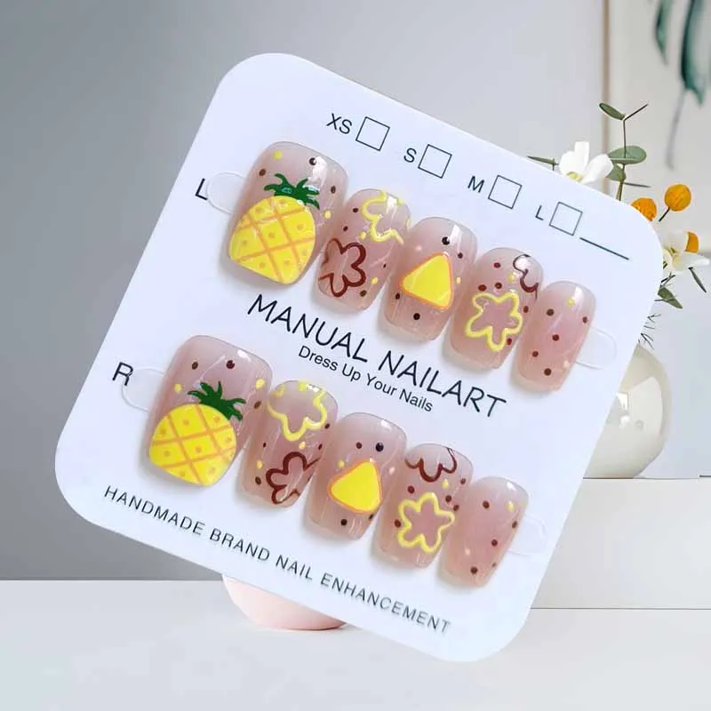 10 pièces mignon fruits pastèque ananas doux Cool oeil de chat personnalisé stéréoscopique presse sur ongles Nail Art faux ongles Patch