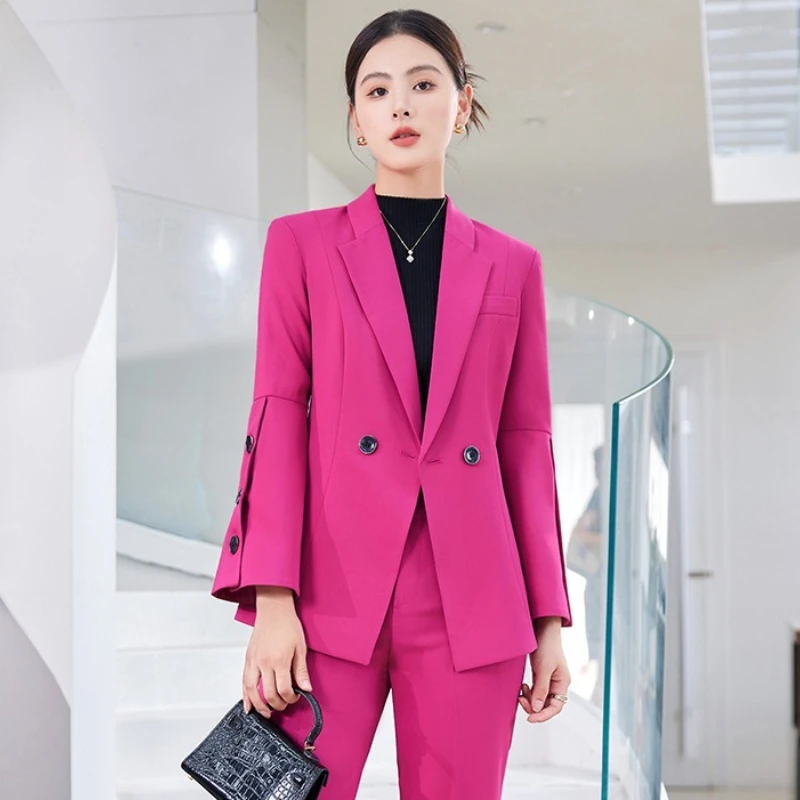 

Модный женский повседневный пиджак, женский однотонный деловой пиджак с рукавами-клеш и двойными пуговицами, осенне-зимняя женская верхняя одежда