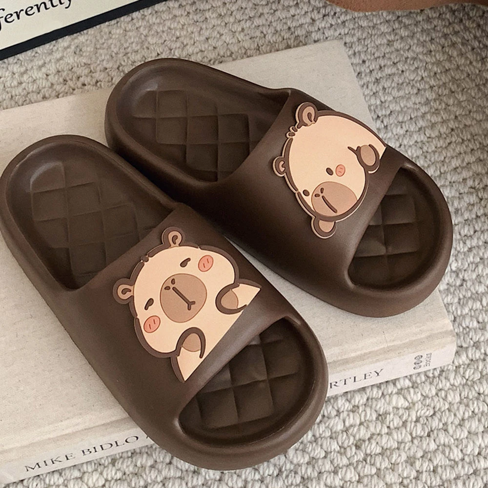 Cute Capybara Design Thick Sole Women Slippers Slides Bathroom Beach Indoor Sandals Summer Couple Shoes