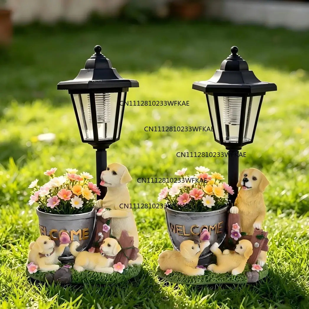 Creative Golden Flower Pot Resin Ornament Garden Garden Decoration Pet Gardening Outdoor Landscaping Solar Light