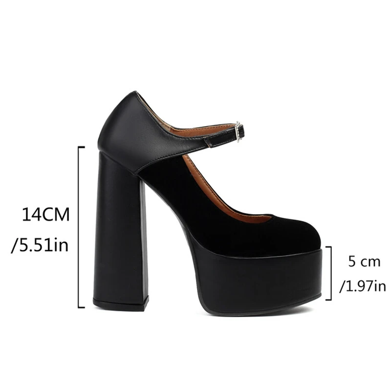 REAVE CAT 2024 Janes Women Pumps Shoes Round Toe 14cm Thick Block Heel 5cm Platform Suede Leather Buckle Big Size 41 43