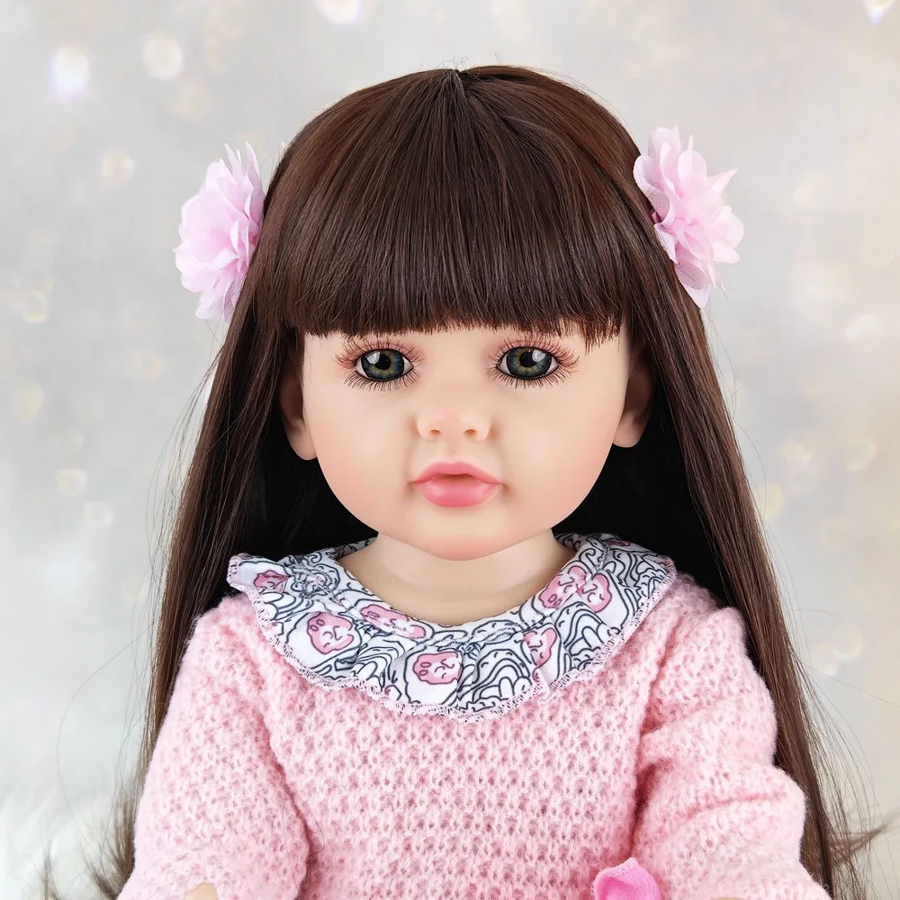 1 Piece Lifelike 55cm Realistic Doll Full Vinyl Long Hair Princess Reborn Dolls Girl Dress Up Game Toy Christmas Gift