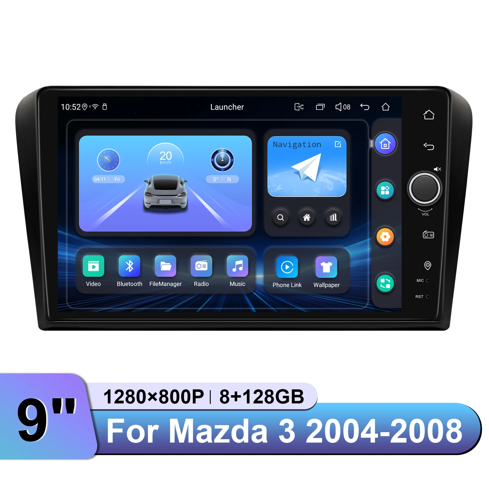 Upgrade 9 Inch Touch Screen Car Radio Stereo for Mazda 3 2004-2008 With CarPlay Android Auto Plug & Play Steering Wheel Control
