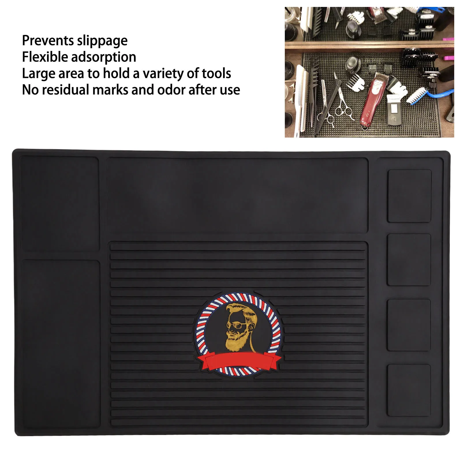 Barber Mat Barber Tools Mat Silicone Skid Resistance Waterproof Strong Adsorption Barber Station Organizer Mat for Hair Salon