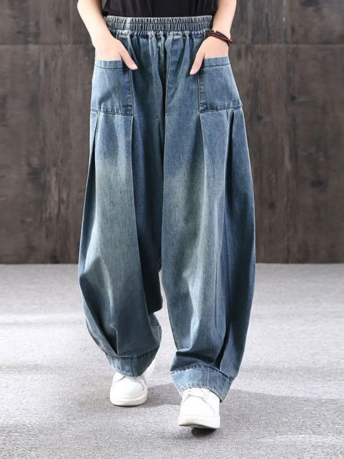 

Summer Loose Mom Jeans Women's plus Size Harlan Denim Pants Casual Long Lantern Pants Trendy Sle High Waist Deep Color