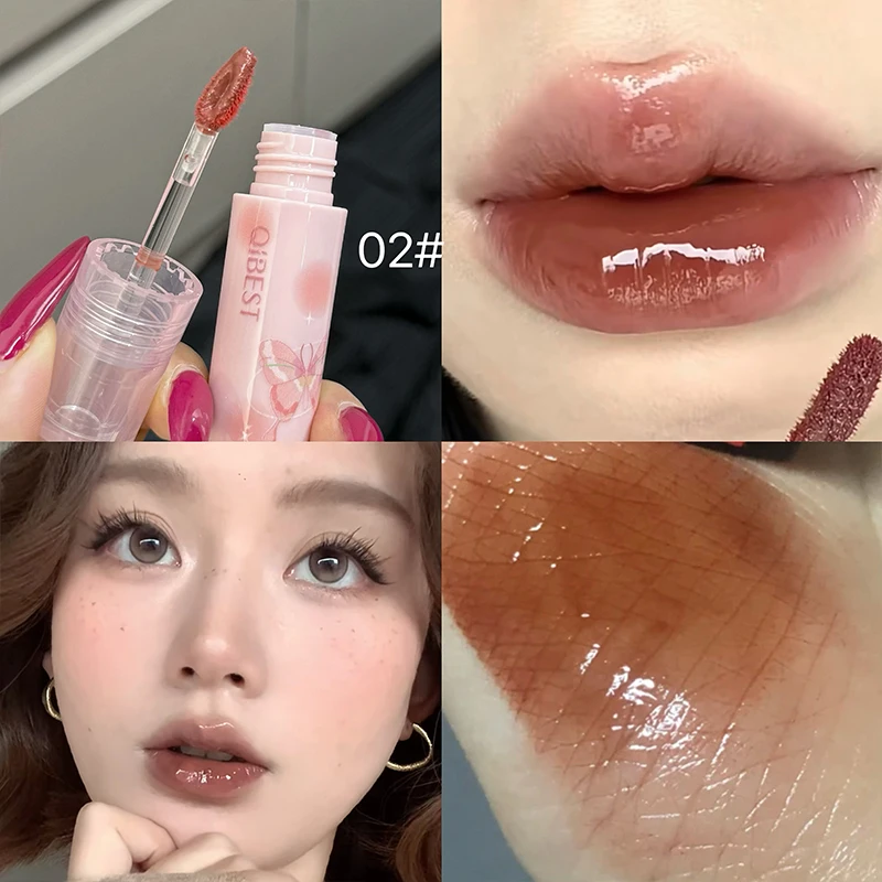 QIBEST Waterige Lipgloss Hydraterende Lip Glossy Spiegel Lip Glazuur Non-stick Cup Langdurige Lip Tint Hydraterende Lip Stain make-up