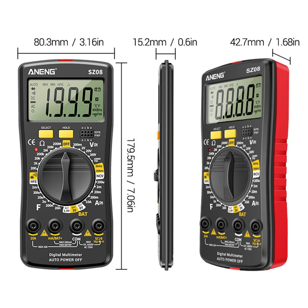 ANENG AC/DC SZ08 Digital Multimeter Ultra-thin Storage Professional Multimetro Auto Voltmeter AC 220V Resistance Handhold Tester