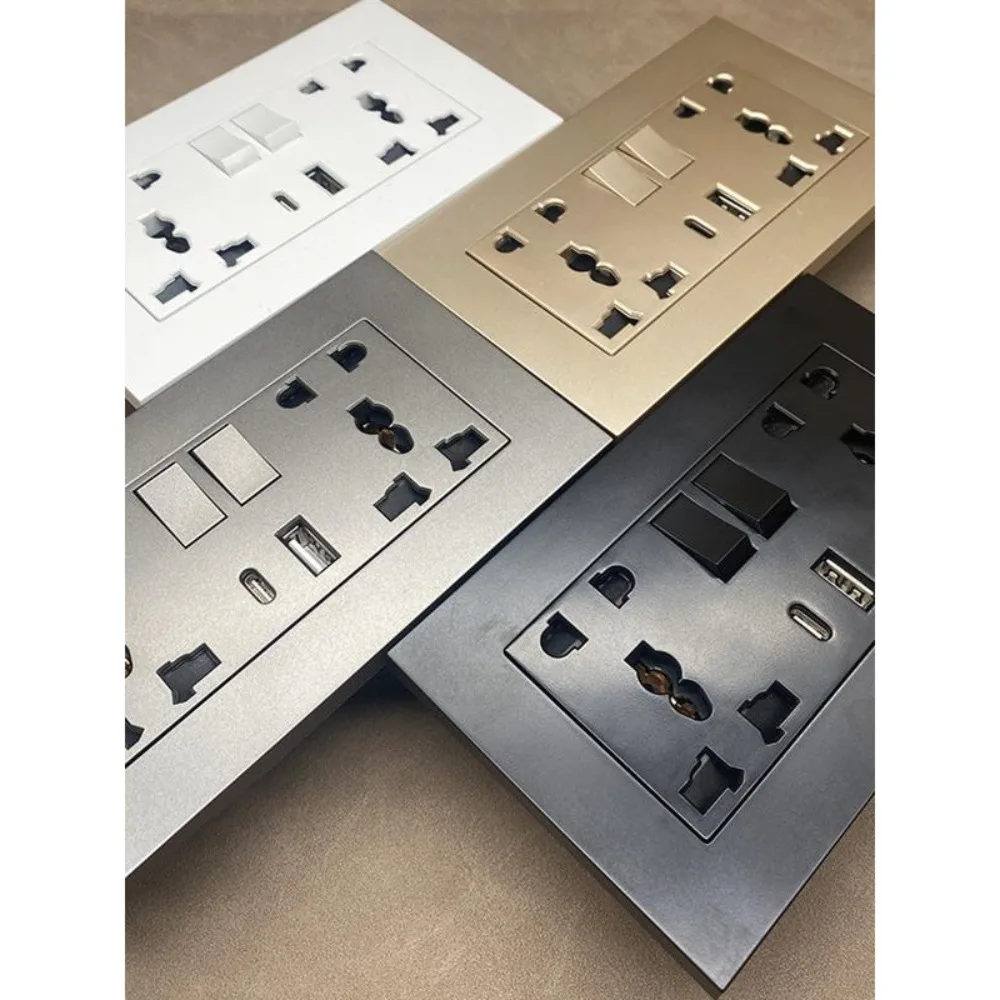 

Creative Plastic Switch with Type C Port Type 146 Double Five-hole Wall Mount Power Outlet Home Office Use