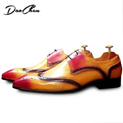 Luxury Brand Men Oxford Shoes Lace Up Pointed Mixed Colors Casual Dress Mens Shoes Wedding Office Leather Shoes For Men