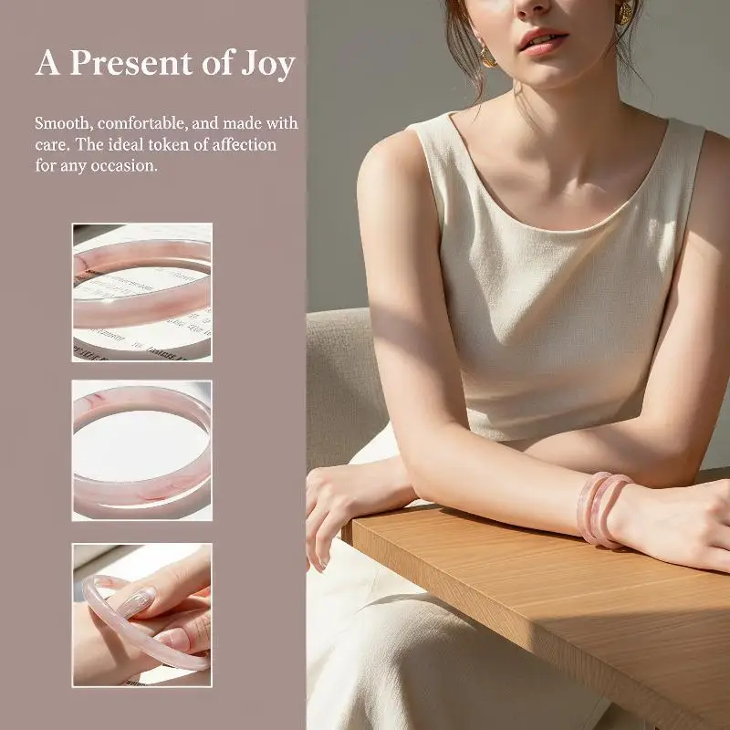 Natural Pale Pink Chalcedony Bangle Ice Clear Graceful Delicate Bracelet Perfect for Graduation Gift for Her