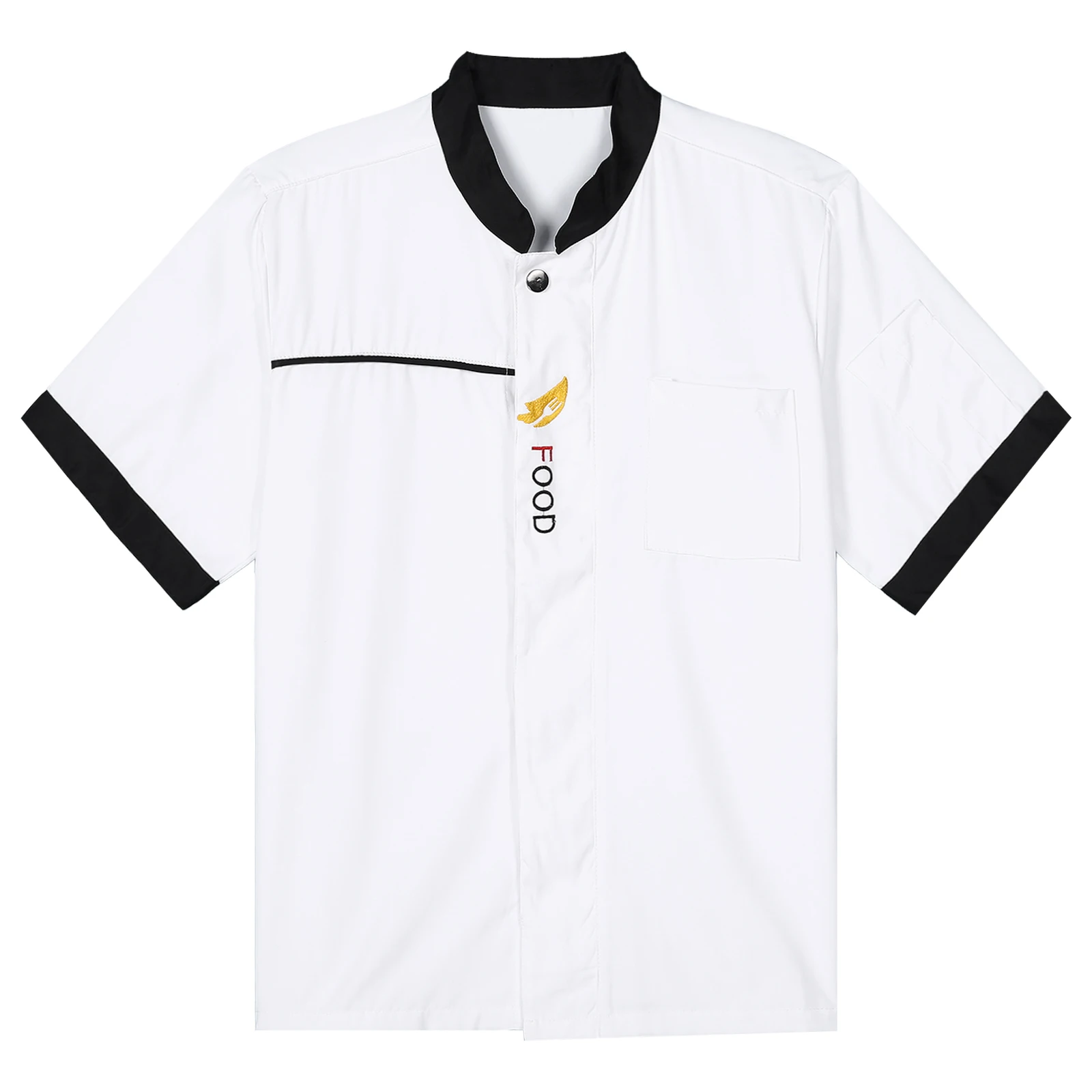 Unisex Restaurant Kitchen Chef Uniform Shirt Short/Long Sleeves Letter Embroidery Stand Collar Button Chef Jacket Works Clothes