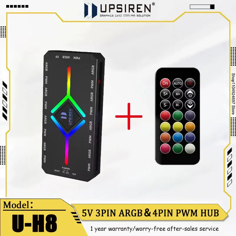 

UPSIREN U-H8 Hub 5V 3PIN ARGB & 4PIN PWM Speed Regulating Shenguang Synchronous Computer Chassis Fan Hub Magnetic Suction Design