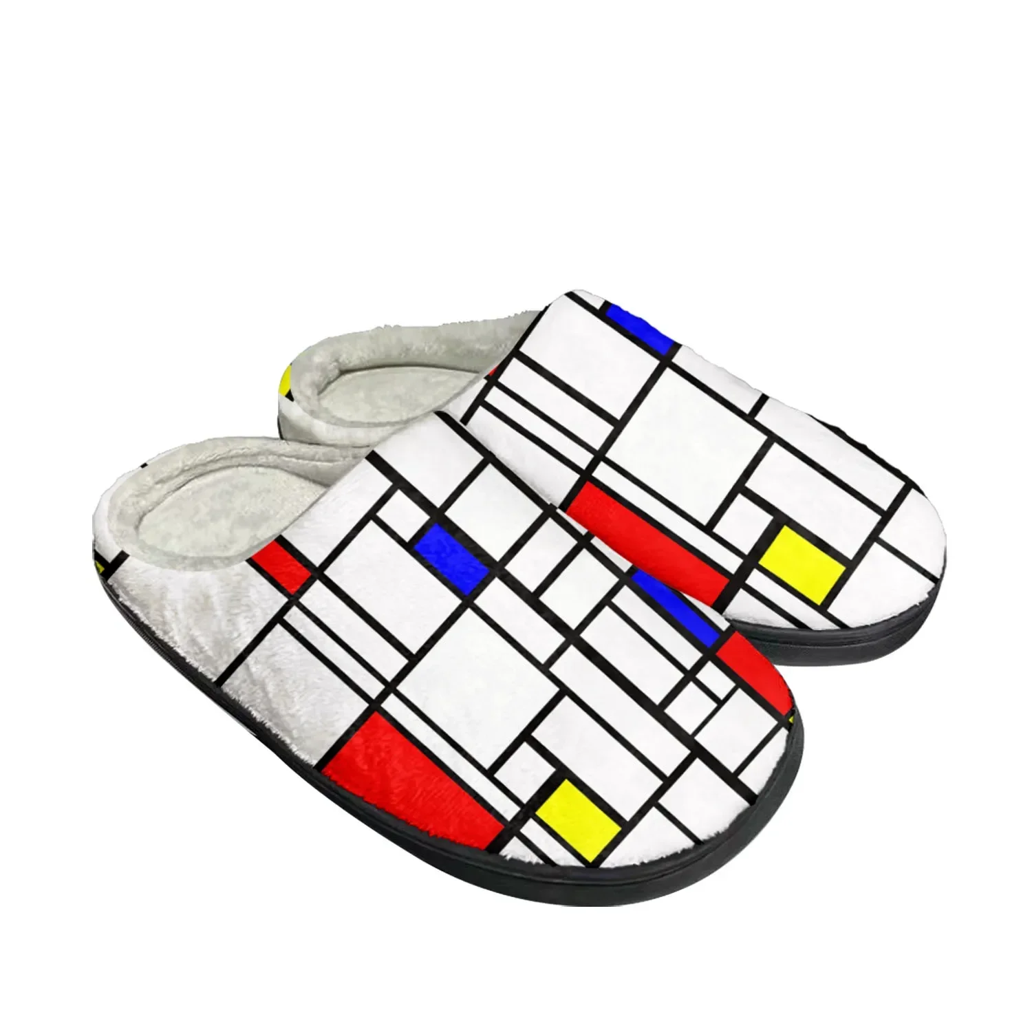Mondrian Abstract Art Aesthetic  Home Cotton Slippers Mens Womens Plush Bedroom Keep Warm Thermal Indoor Slipper Custom Shoes