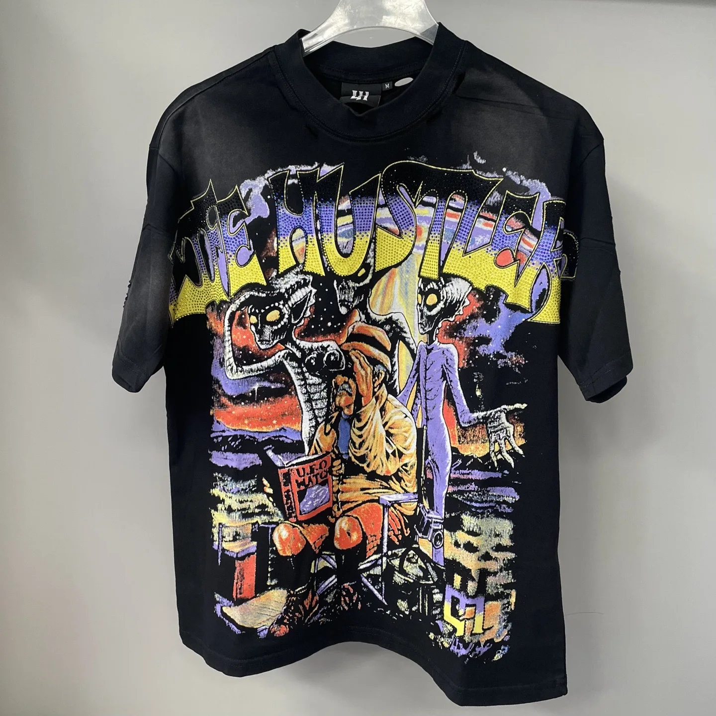 Life Hustlers Angel Fashion Retro Washed Men's Vintage Round-neck Short-Sleeved T-Shirt