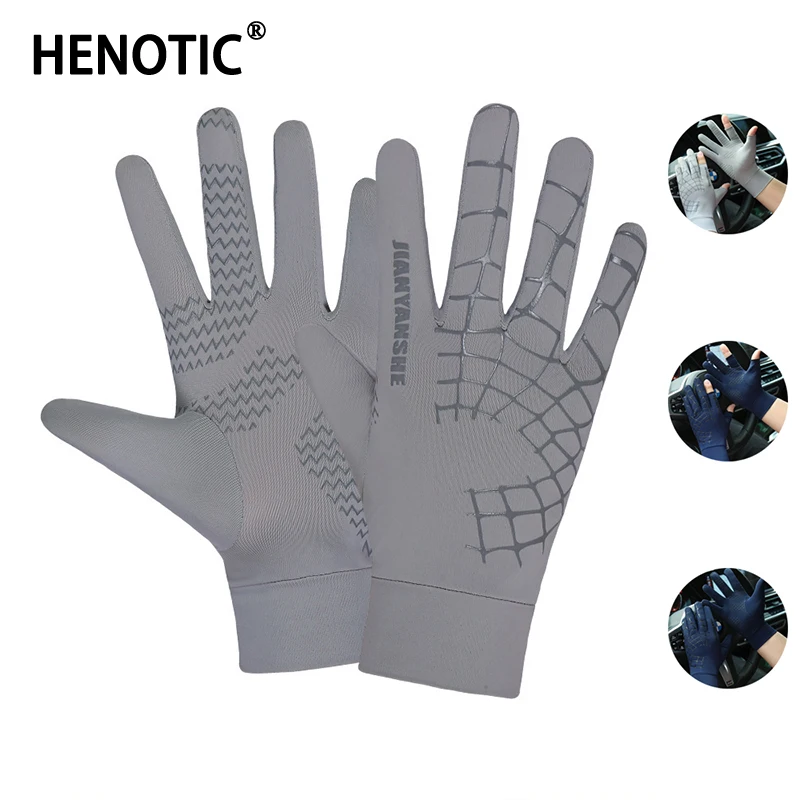 Henotic Spring Summer Men's Sunscreen Gloves Outdoor Fishing Driving Riding Dew Two-Finger Touch Screen Gloves