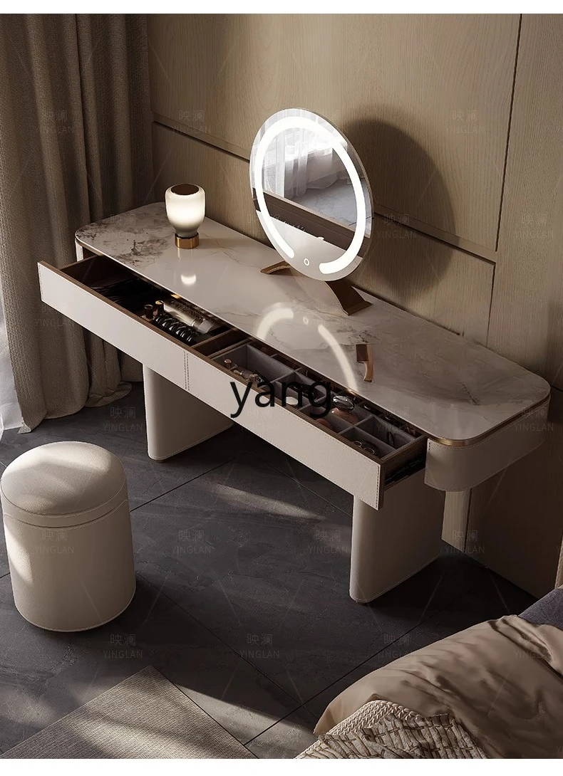 LTT light luxury dressing table Italian rock slab dressing table Solid wood modern simple saddle leather dressing table