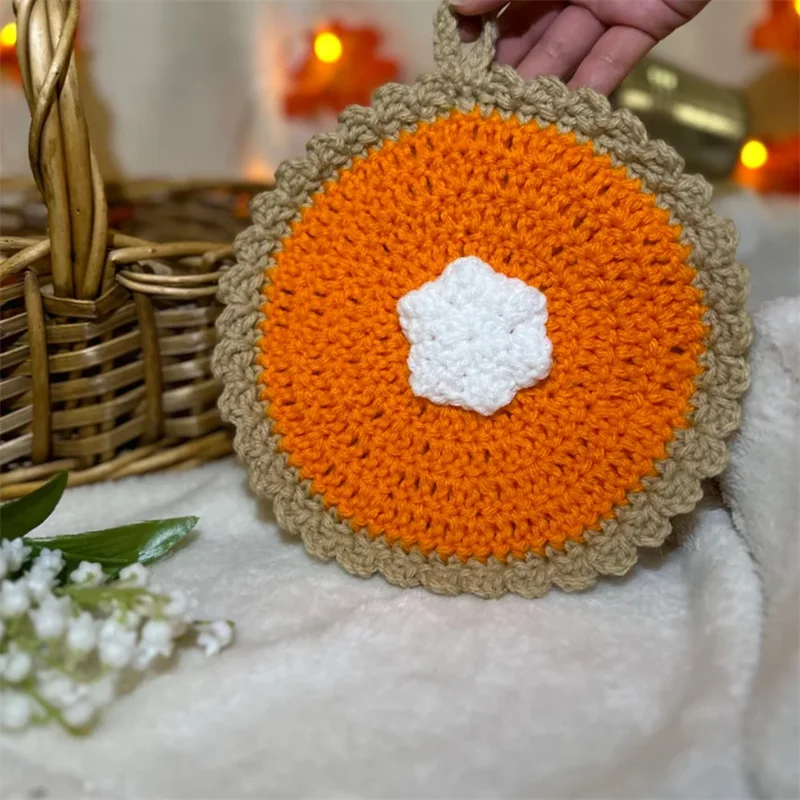 Pure Handmade knitting cute creative pumpkin pie pot holder Kitchen table top Funny Decorative accessories for friends gifts