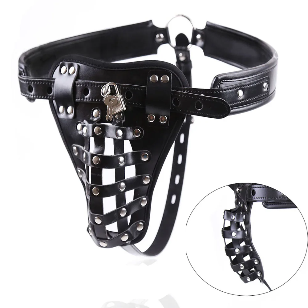 PU Leather Vibrating Body Harness Chastity Belt Thong Panties with Vibrator Removable Anal Butt Dildo Plug Sex Toys for Men Gay