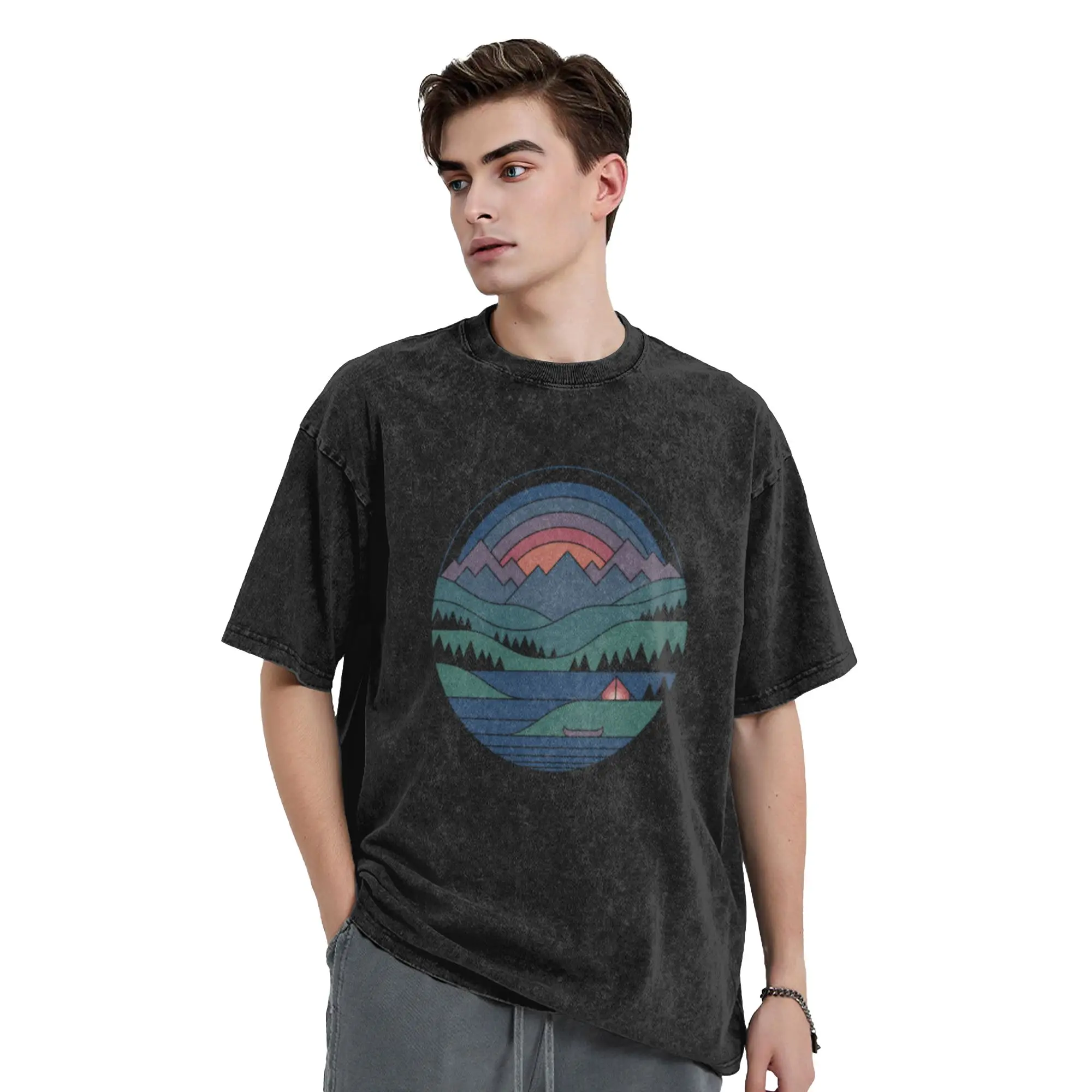 The Lake at Twilight  Unique Comfort A T-Shirt Oversized Short Sleeve Men's Women's Cotton Tees Tops