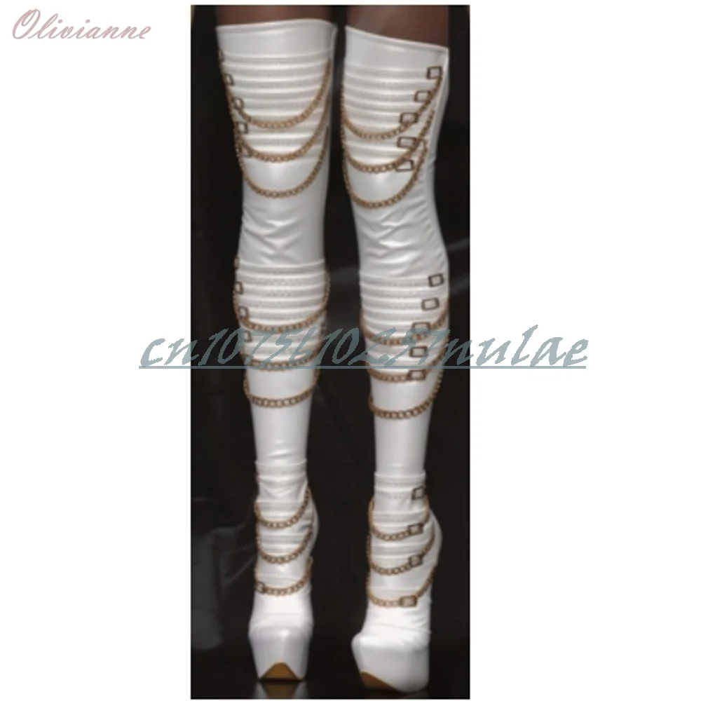 

Ploe Dance Many Metal Chain Decoe Over the Knee Boots Sexy Stiletto High Heel Hot Girls Fashion Women Shoes 2026 Women Shoes