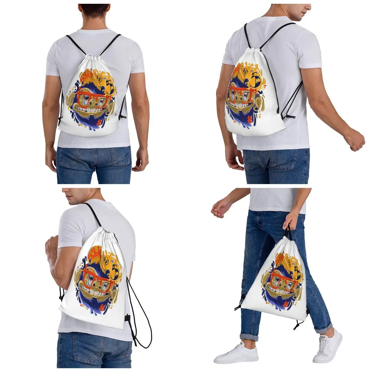 Splashmonkey Backpacks Casual Portable Drawstring Bundle Pocket Shoes Bag Book Bags For Man Woman School