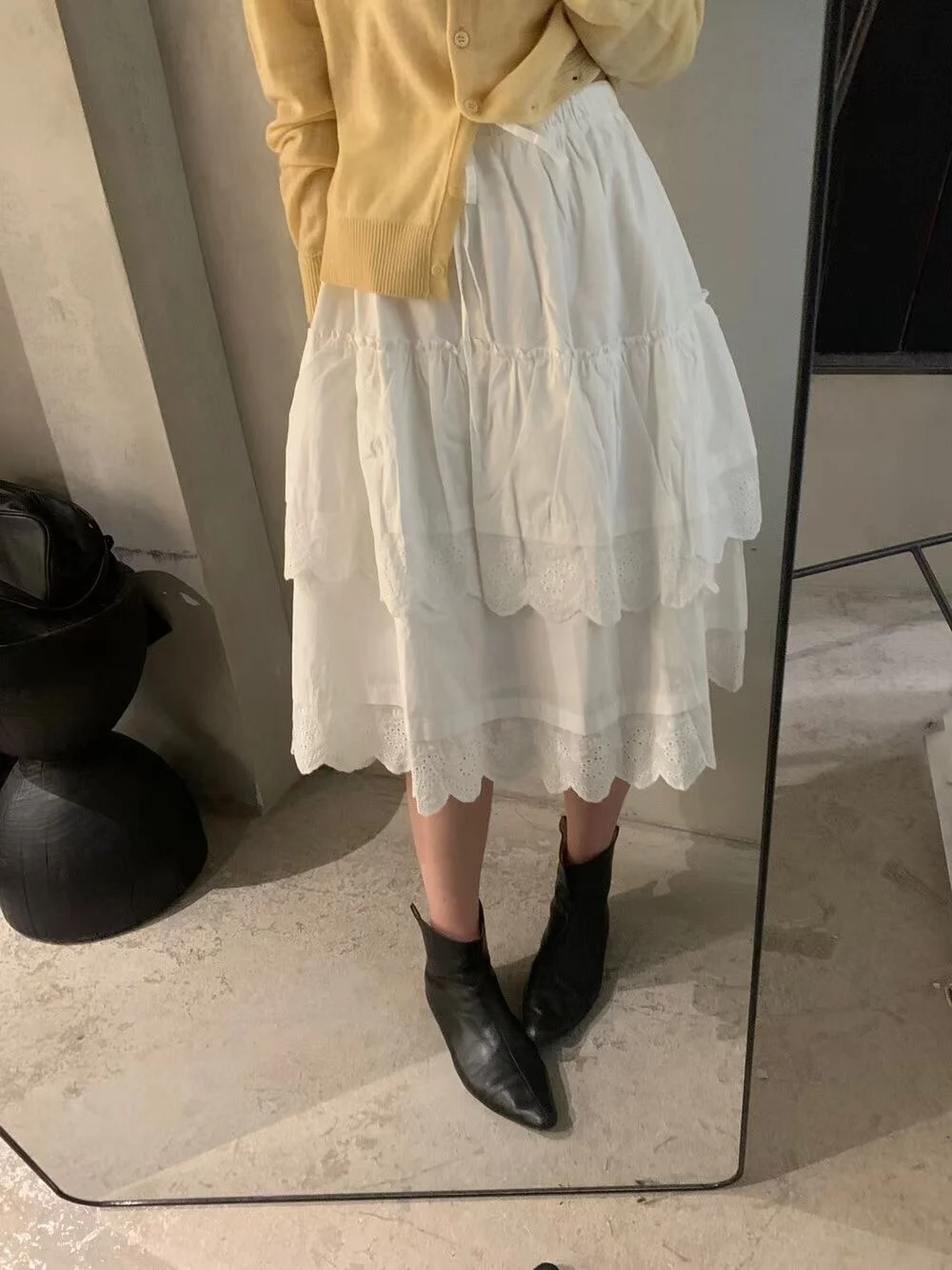 

Белая юбка А-силуэта с вышивкой и кружевной отделкой, женская, весна-лето, милая, универсальная, многоярусная, с эластичной талией