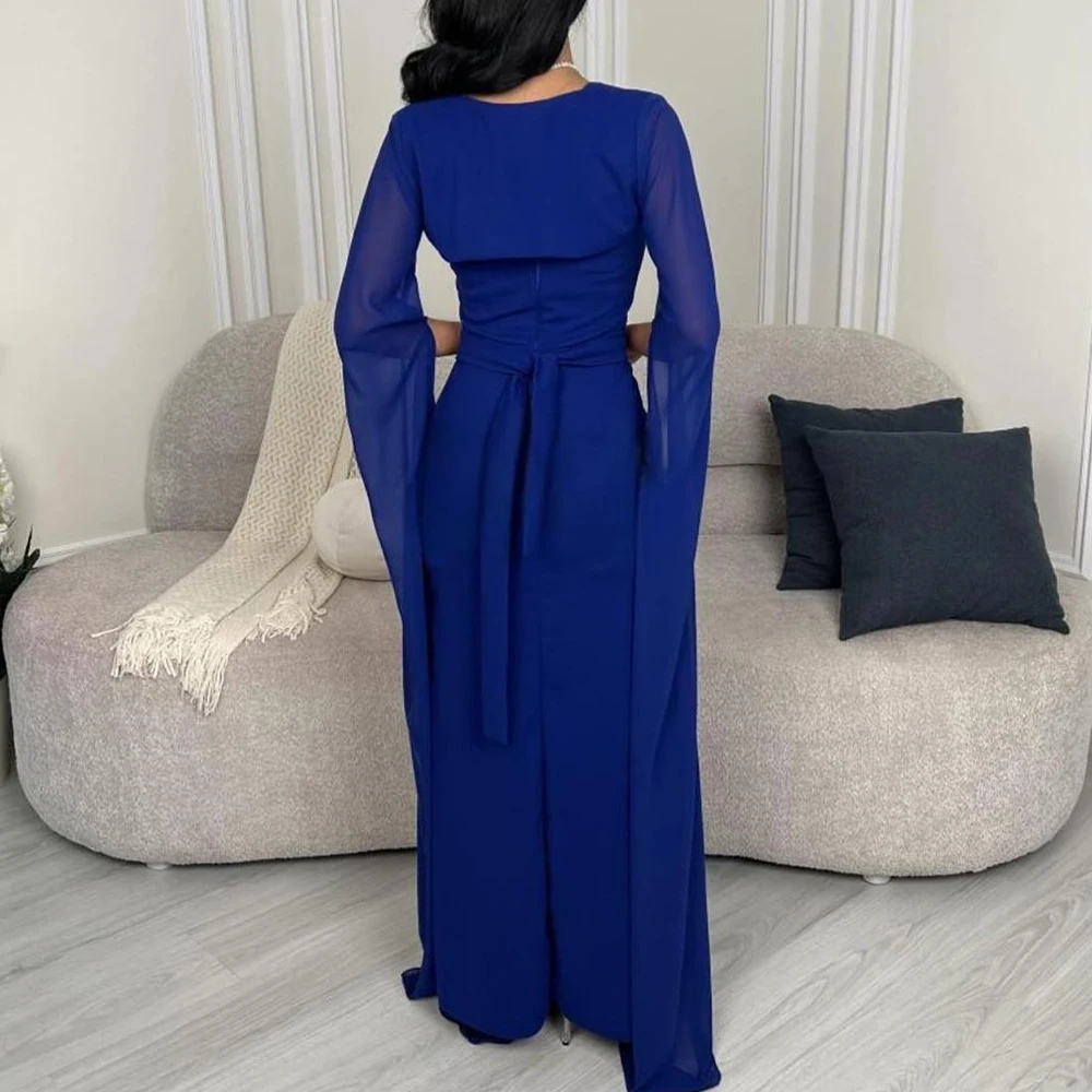 Formal Off the Shoulder Jersey Evening Dresses Temperament Straight Floor Length Square Neck Long Sleeves Special Occasion Gowns