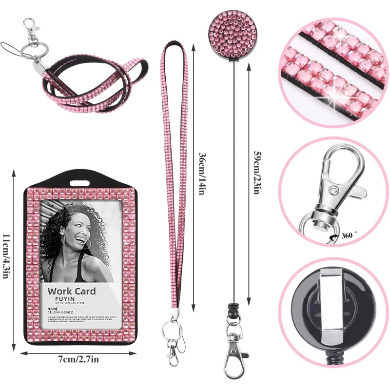 9 in 3 Sets 3 Color Upgraded Rhinestone Lanyard for ID Badges for Women Cute, Bling Mom Lanyards for ID Badges Teacher ID Card H