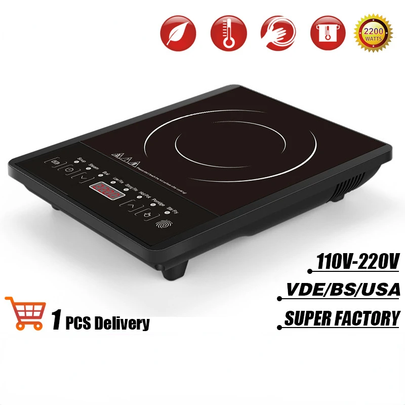 2200W Electric Magnetic Induction Cooker Household Waterproof Hot Pot Heating Stove Touchpad Stir-fry Dish Cooking Oven 220V