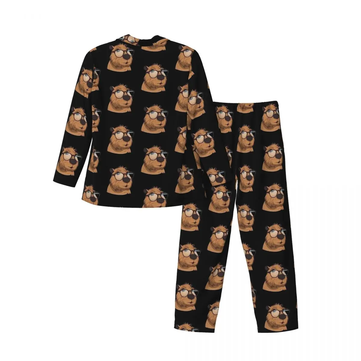 Capivara é meu espírito animal conjuntos de pijama confortável pijamas masculinos manga longa casual casa duas peças pijamas plus size 2xl