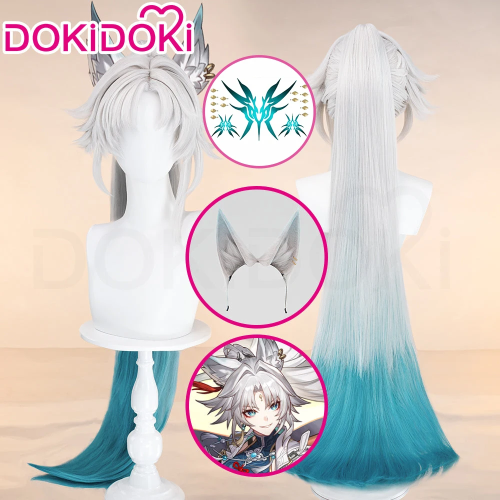 Feixiao Wig Game Honkai: Star Rail Cosplay Wig DokiDoki Women 100cm Long Hair Feixiao Ears Cosplay Tattoo Free Wig Cap