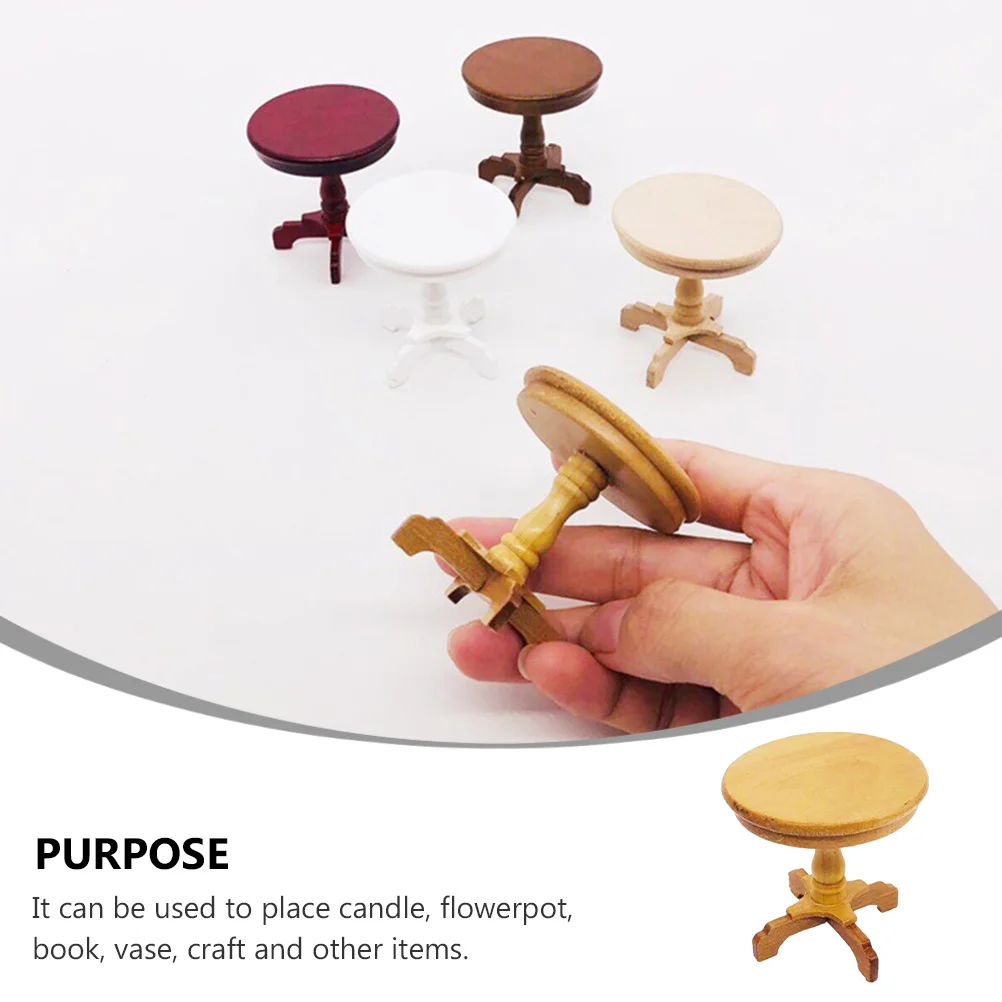 Table ronde Miniature en bois naturel, Design rétro, Durable, léger, Adorable, ornement de meubles pour Mini décoration de maison, 1 pièce