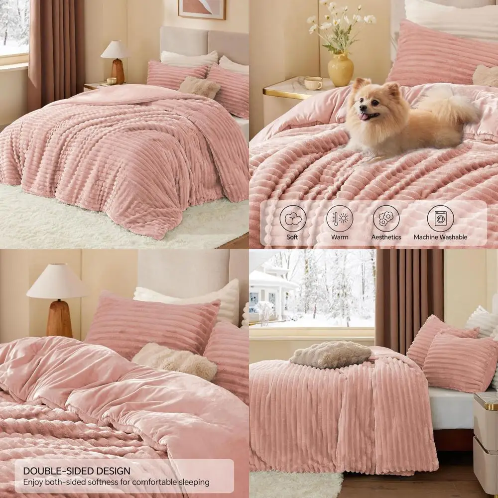 

Ultra-Soft & Cozy Dusty Pink Fluffy Bedding Set, Plush Heavy Winter Comforter with 2 Pillowcases