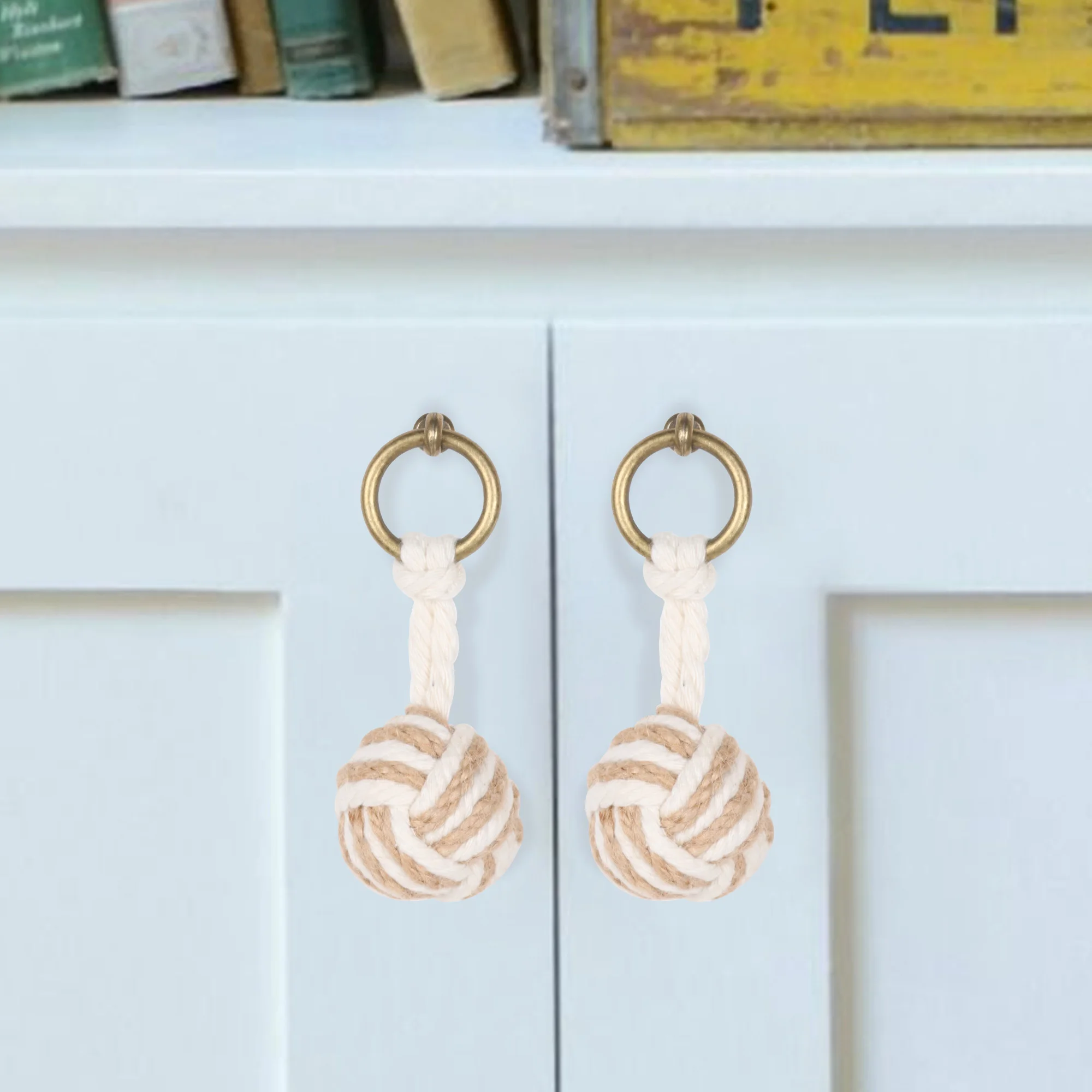 

Round Hand woven Colored block hemp rope ball Cabinet cupboard Furniture Drawer Pulls Handles for Wardrobe Dresser