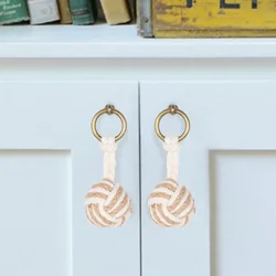 Round Hand woven Colored block hemp rope ball Cabinet cupboard Furniture Drawer Pulls Handles for Wardrobe Dresser