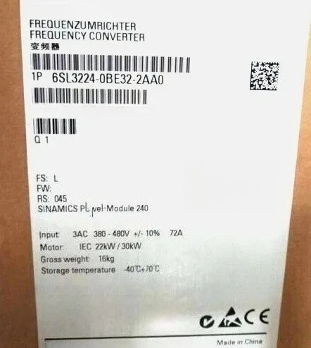 

Brand New 6SL3224-0BE22-2AA0 G120 PM240 Power Module with integrated filter class A 380-480V 3VAC Fast Delivey