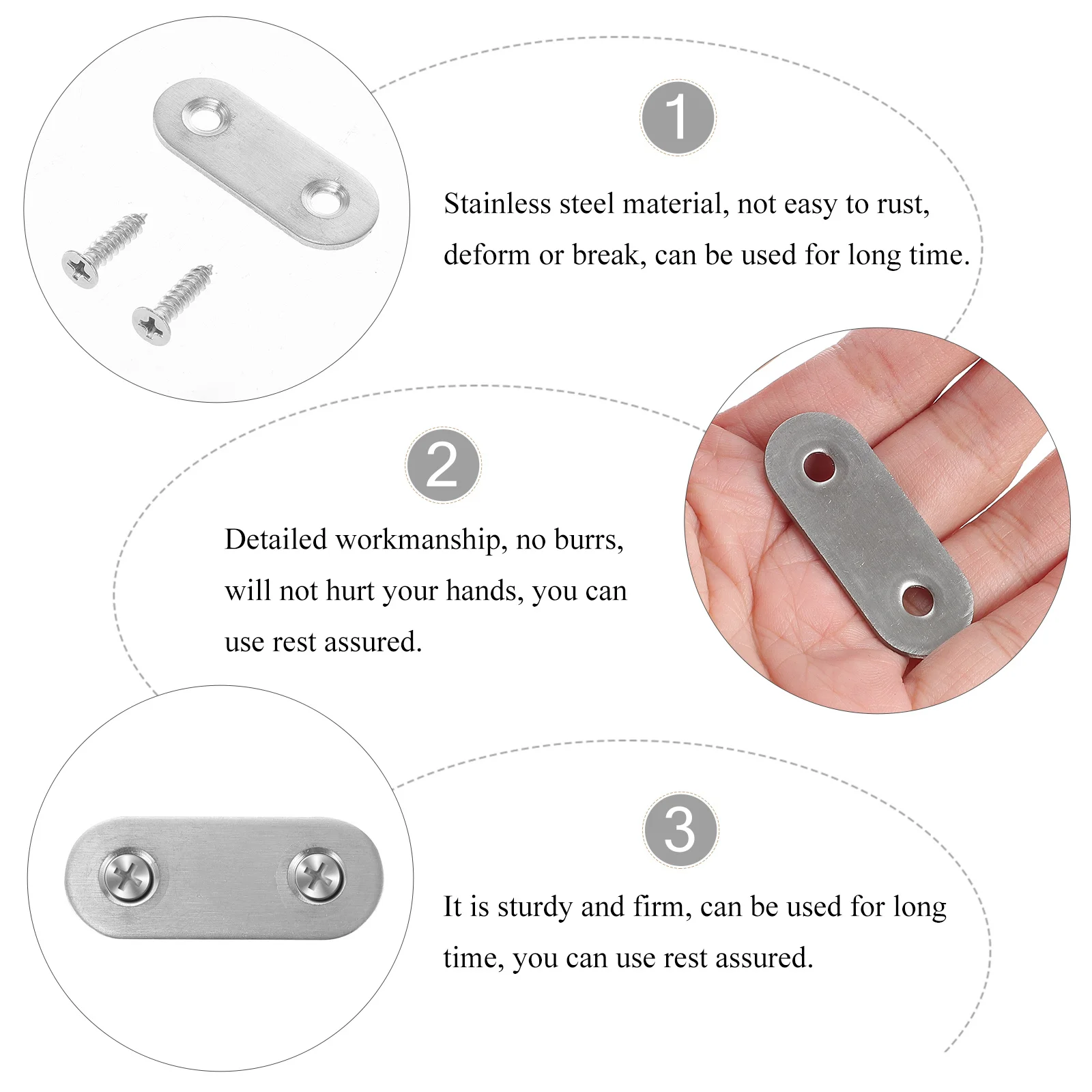 22Pcs Stainless Straight Brackets Furniture Braces Stainless Steel Metal Mending Plates Flat Brackets for Wood Reinforcement