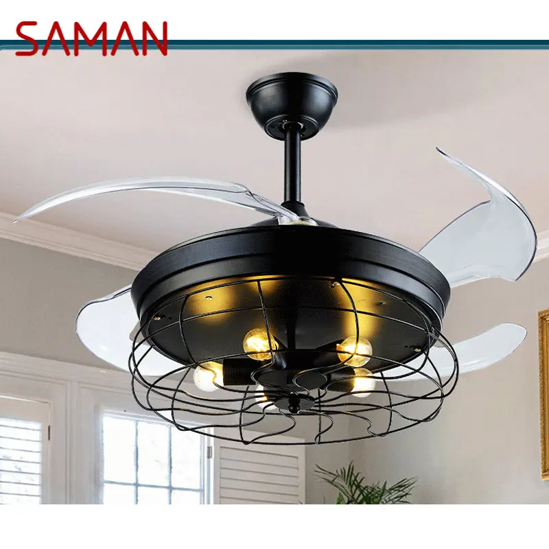 

SAMAN Contemporary LED Ceiling Lamp With Fan Black Invisible Fan Blade 220V 110V For Home Dining Room Bedroom Restaurant