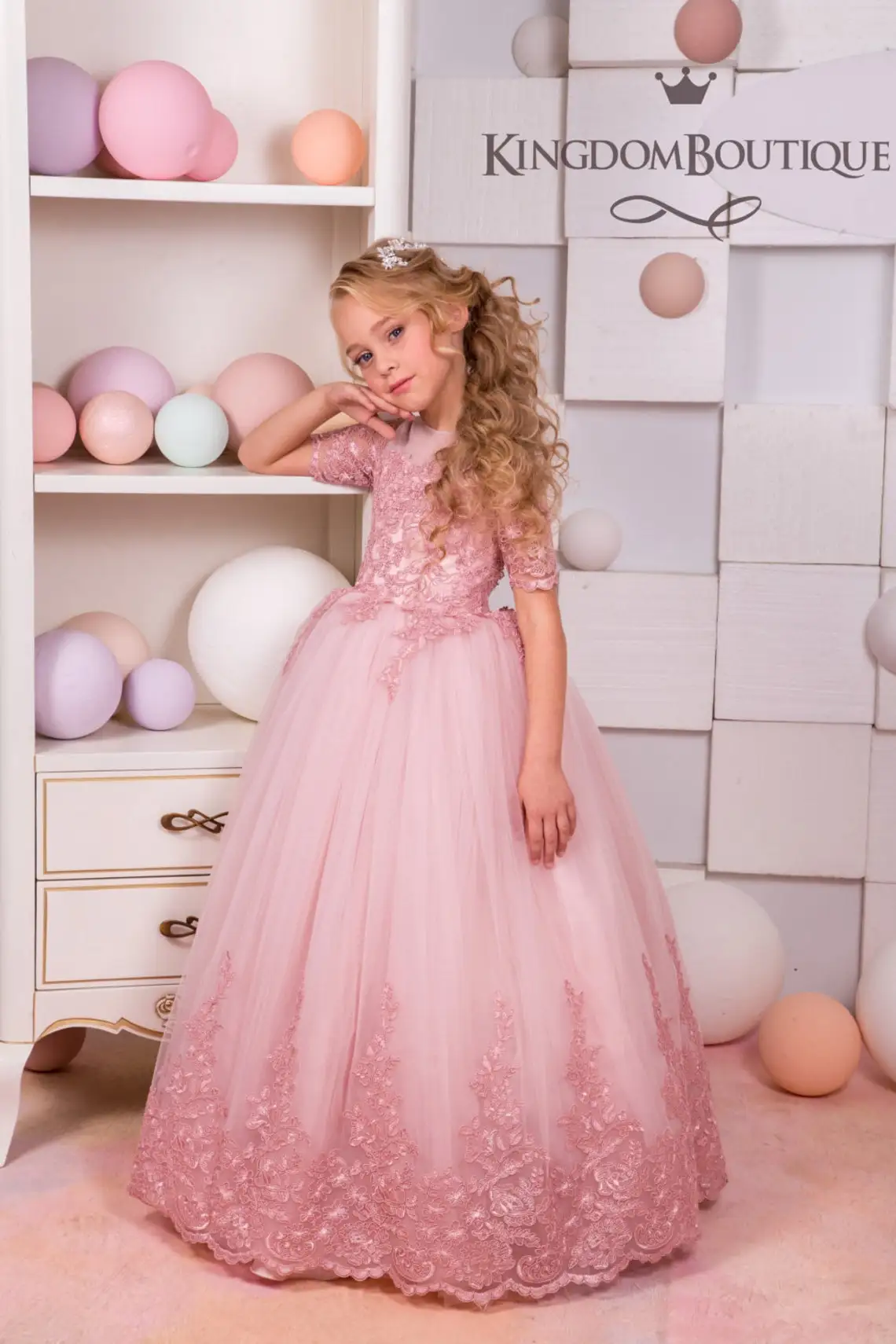 Robes à fleurs pour filles, rose poussiéreux, pour mariage, manches courtes, en dentelle, tenue de concours, de fête formelle pour enfants, robes d'anniversaire